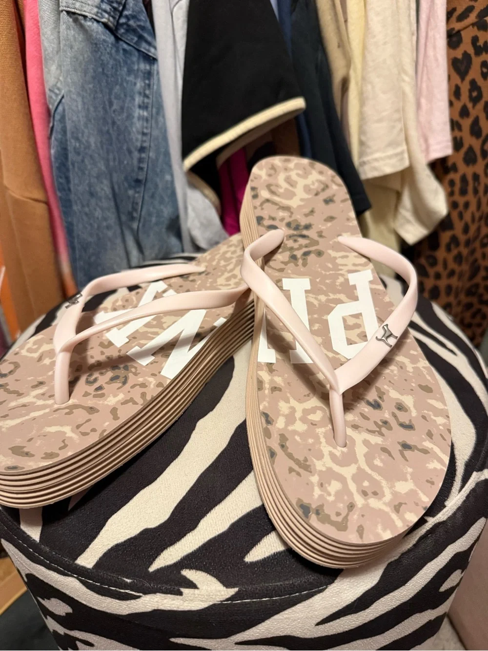 PINK Victoria's Secret Pale Pink Camo Flip Flop Sandals